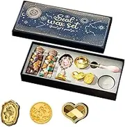 Wax Seal Stamp Kit with 3pcs Seal Stamp and Bottle of Wax Beads Spoon/Candle for Vintage Envelopes Letters Mailing Crafts Envelopes Letter Cards Wedding Invitations Packaging