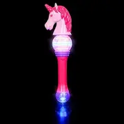 Unicorn Spinning LED Light Up Wand (15") Batteries Included. Fun Cute Pretend Princess Spin Wands Prop, and Party Favor for Boys and Girls (Pink)
