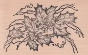 holly bough serendipity Wood Mounted Rubber Stamp 3 1/2 x 2" Free Shipping