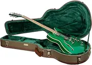 [Crossrock] Master Series-Wooden 335 Style 6-String Semi-Hollow Electric Guitar Case-Security Lock, Genuine Leather Handle, Reinforced Hardware, Metal Feet, Storage Space- Olive Green Tweed(CRW720SAOG)