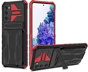 Compatible with Samsung Galaxy S20 FE Case with Card Package Holder,Military Grade Protection Heavy Duty Shockproof Phone Case Cover Compatible with Samsung Galaxy S20 FE (Color : Red)