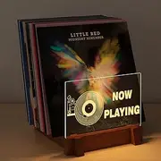 YuanDian Vinyl Record Storage, Light up Now Playing Wooden Acrylic Holder Shelf for Vinyl Album Display and Storage with Warm White Color Lights, Vinyl Record LED Display Storage Collection Holder with USB Powered.