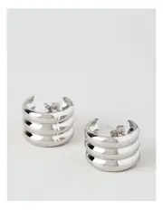 [Trent Nathan] Lined Hoop Earring in Silver