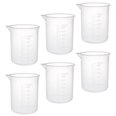 6 Pcs Plastic Graduated Beaker Laboratory Use Measuring Cup Clear White 150ML