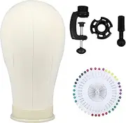 Enduring Head Wig for Styling, Canvas Block Wig Head, Mannequin Head for Wigs, Easy to Stall Wig Styling Stand, Wig Head Stand for Display Styling Wigs Making Kit (23in)