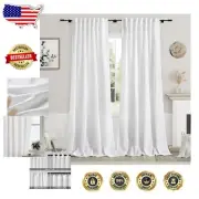 Light Filtering Privacy Sheer White Curtains 100” Long - Modern Farmhouse Decor