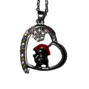 NWT Silvertone Heart Pendant With Penquin And Snowflake