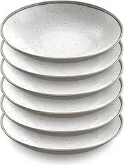Abode Homewares TarHong Retreat Pottery White Bamboo Low Bowl, 9" Diameter, 34-Ounce, Proprietary Merge Material Mix (Bamboo Powder & Melamine), Shatterproof, Indoor/Outdoor, Set of 6