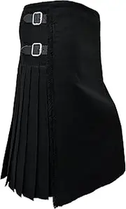 [Kilt Emporium] Men's Premium Black Kilt 5 Yards 16oz Acrylic Wool Traditional Scottish Wear