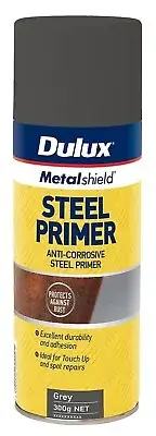 Dulux METALSHIELD STEEL PRIMER SPRAY PAINT 300g Protects Against Rust GREY