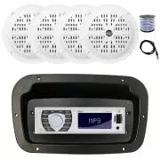 Pyle Marine Receiver,Adapter,Spa Bezel, Antenna,Wire, 4x 4'' 100W White Speakers