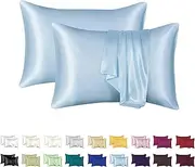Luxurious Silky Satin Pillowcase for Hair and Skin - Set of 2 - Vegan Friendly - Standard Size - Silk Satin - Super Soft and Smooth, Cooling - Vegan (Sky Blue)