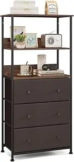 Costway Home Drawer Dresser, Chest of Fabric Drawer w/3 Folding Fabric Drawers, Anti-Tipping Devices, Adjustable Foot Pads, Storage Tower Organizer for Bedroom, Living Room, Office