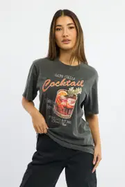 Grey Graphic Tee Short Sleeve Garment Washed - Size 6XXS, Women's Graphic Tee