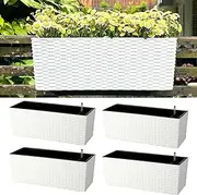 LaLaGreen Deck Railing Planter Box (4 Pack, 20 Inch) White Rectangular Window Flower Boxes with Bracket, Self Watering System Hanging Planter Box for Outdoor Plant Container Herb Rail Fence Balcony