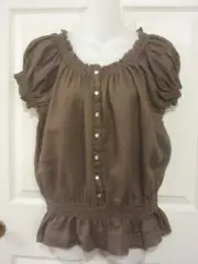 *NWT* NINE WEST SHELBY TOBACCO BROWN LINEN PEASANT TOP BLOUSE~XLARGE