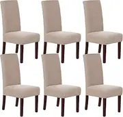 Smarcute Dining Chair Covers Stretch Removable Washable Chair Covers Chair Protector Home Decor Spandex Jacquard Dining Chair Protector Cover for Dining Room Set of 6, Sand