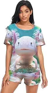 [RPLIFE] Axolotl Pajama Shorts Set for Women, Matching Lounging Sets Women, Axolotl, XX-Large