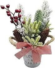 TOYANDONA Tabletop Mini Christmas Tree with Red Berry Pine Cone and Jingle Bells Ornaments Frosted Miniature Xmas Tree Holiday Christmas Table Decoration Style 1