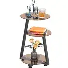 Round End Table Tempered Glass Side Table with Metal Frame, Accent Table Tawny