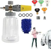 Foam Cannon House Wash - Car Wash Snow Foam Cannon - Transparent Body, 1 Liter Soap Bottle, Adjustable Nozzle With 1/4 Inch Connector For Boats