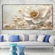 Flowers Beige & Golden Accent Wall Decor Unframed Canvas Painting for Living