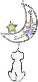 Stained Glass Sun catcher with Glass Dog,Moon Suncatcher Gifts for Mom Pressed Real Flower and Crystal Charm Birthday Gifts for Mother's Day,Indoor、Outdoor Window、Garden Decoration
