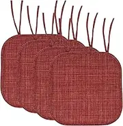 Sweet Home Collection Chair Cushion Memory Foam Pads with Ties Honeycomb Pattern Slip Non Skid Rubber Back Rounded Square 16" x 16" Seat Cover, 4 Pack, Aria Burgundy