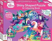 Jr Jigsaw 100-Piece Jigsaw Puzzle: Magical Unicorn Forest Shiny Shaped Puzzle & Coloring Book - Jigsaws for Kids Aged 6 to 8 - Fantasy Themed Jigsaw – Coloring Books for Kids Aged 6 to 8, Pink