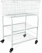 [HENNZE] 2-in-1 Laundry Cart with Wheels – Removable Hamper for Washing Machine & Storage, Durable White Metal Frame – Ideal for Families(White)