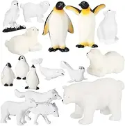 16 Pcs Polar Animals Figurines Antarctic Animals Set Plastic Arctic Animals Toys with White Bear Penguin Figurines White Whale Seal Wolf Cat Figures for over 6 Aged Kid Adult Party Favor (Vivid Style)