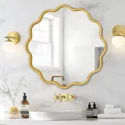 Gold round Mirror 24 Inch Wavy Bathroom Vanity Mirror Gold Frame Modern Wall Mir