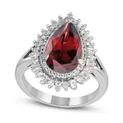 Pear-Shaped Garnet and White Lab-Created Sapphire Double Shadow Frame Split Shank Ring in Sterling Silver