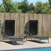 Grey Poly Rattan Sun Lounger with Adjustable Backrest, Outdoor Patio Recliner Folding Chair and Table Set for Lawn, Camping, Beach - 2 pcs with Canopies