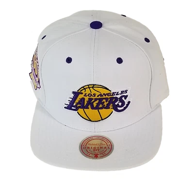 Mitchell & Ness Los Angeles Lakers Cap Hat 60 Years Patch Snap Back White NEW