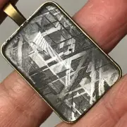 Natural Muonionalusta Meteorite Pendant Etched Rectangle Copper Plated Frame New