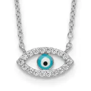 Sterling Silver Rhodium-Plated Enamel Eye W/Cz Necklace