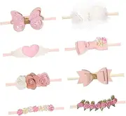 Generic 8Pcs Elastic Flower Hair Bows Headband Comfortable Accessories for Newborns for Parties Birthdays and Daily Wear
