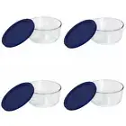 Pyrex 7201 Glass Food Storage Bowl w/ 7201-PC Dark Blue Lid Cover (4-Pack)