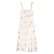 Nordstrom Girl Lotus Jumpsuit XL 14 16 White Pink Wide Leg Tie Dye Tie Back NWT