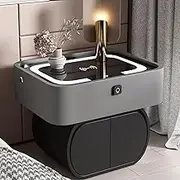 Bedroom side table, smart nightstand,With wireless charging,modern nightstand,fingerprint lock, smart speaker,touch light,fast charging socket,Suitable for bedroom,living room,household(Grey,50*40*50c
