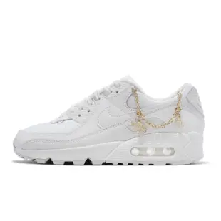 Nike Wmns Air Max 90 PRM 休閒鞋 女鞋 金鍊 可拆式 小白鞋 全白 DH0569-100