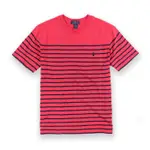 美國百分百【RALPH LAUREN】T恤 V領 RL 短袖 T-SHIRT POLO 小馬 條紋 紅/深藍XS號 青年版 I093