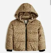 NWT J.Crew Crewcuts Girls Animal Print Primaloft Hooded Puffer Jacket Large