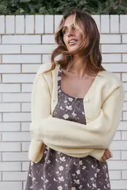 [PUP4] Sybil Button Front Cardigan - Butter Yellow M Yellow