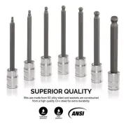 Neiko 7 pc SAE 3/8" Drive Ball End Hex Bit Socket Set Extra Long 1/8" - 3/8"