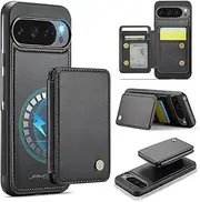 [ELEPIK] for Google Pixel 9 Pro XL Case, Removable Magnetic Wallet Case with Card Holder, Kickstand, [Compatible with MagSafe] [RFID Blocking] with Wireless Charging for Pixel 9 Pro XL Case, Black