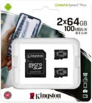 Kingston Canvas Select Plus microSD Card SDCS264 GB-2P1A Class 10 2 x cards, S