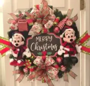 MICKEY & MINNIE MOUSE MERRY CHRISTMAS DOOR WINTER WREATH~SANTA MAIL BOX~TREE