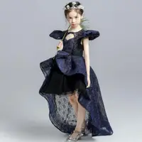 在飛比找ETMall東森購物網優惠-童裝長款女拖尾藍色公主禮服裙